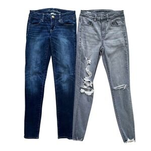 American Eagle Jegging Skinny Jeans Lot‎ 2 Pairs Size 2 High rise Gray Blue